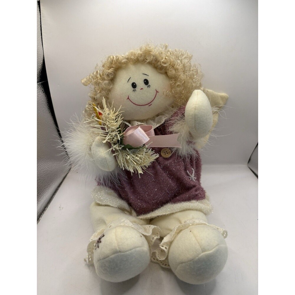 Vintage Snowblazers Cloth Musical Angel Shelf Sitter Plays “ Fa La La” Folk Art